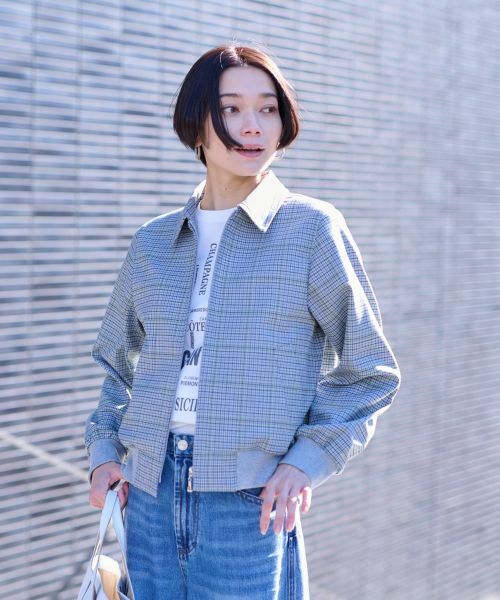 CARA O CRUZ / キャラ・オ・クルス その他アウター | のびのびチェックのジップアップジャケット | 詳細10