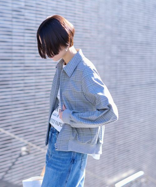 CARA O CRUZ / キャラ・オ・クルス その他アウター | のびのびチェックのジップアップジャケット | 詳細11