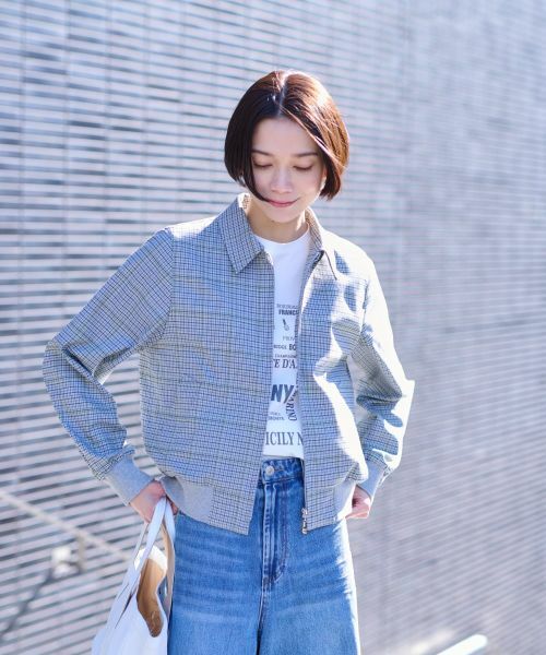 CARA O CRUZ / キャラ・オ・クルス その他アウター | のびのびチェックのジップアップジャケット | 詳細9