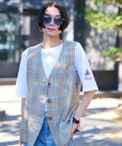 CARA O CRUZ / キャラ・オ・クルス テーラードジャケット | チェックと無地ののびのびMIXジレ【LINEA ESSE】