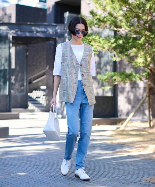 CARA O CRUZ / キャラ・オ・クルス テーラードジャケット | チェックと無地ののびのびMIXジレ【LINEA ESSE】 | 詳細11