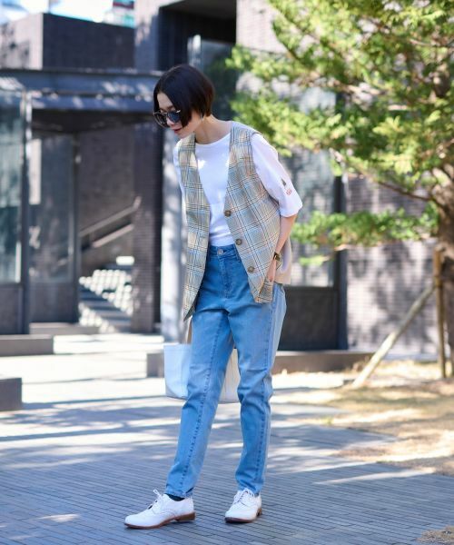 CARA O CRUZ / キャラ・オ・クルス テーラードジャケット | チェックと無地ののびのびMIXジレ【LINEA ESSE】 | 詳細13