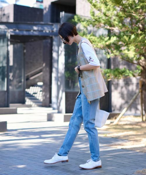 CARA O CRUZ / キャラ・オ・クルス テーラードジャケット | チェックと無地ののびのびMIXジレ【LINEA ESSE】 | 詳細14