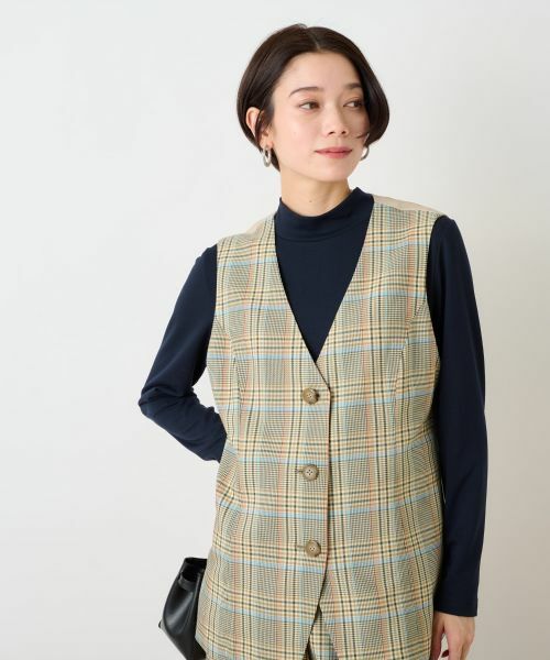 CARA O CRUZ / キャラ・オ・クルス テーラードジャケット | チェックと無地ののびのびMIXジレ【LINEA ESSE】 | 詳細15
