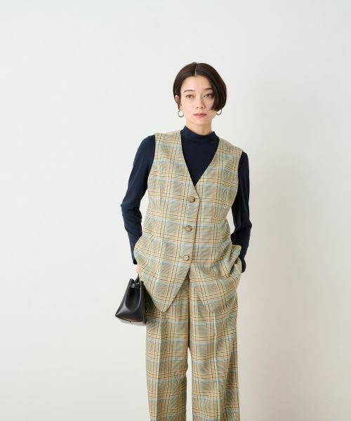 CARA O CRUZ / キャラ・オ・クルス テーラードジャケット | チェックと無地ののびのびMIXジレ【LINEA ESSE】 | 詳細16