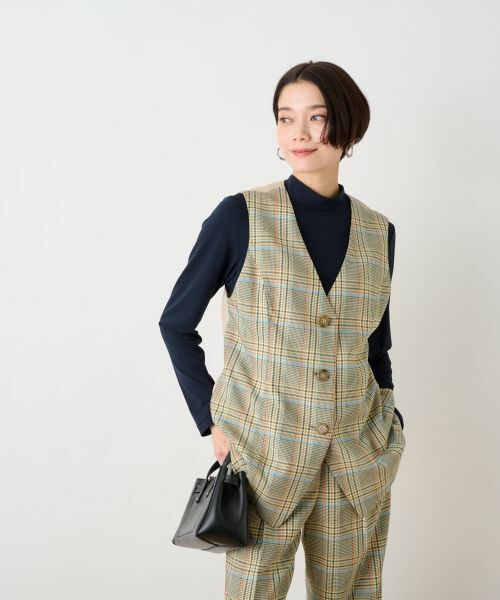 CARA O CRUZ / キャラ・オ・クルス テーラードジャケット | チェックと無地ののびのびMIXジレ【LINEA ESSE】 | 詳細17