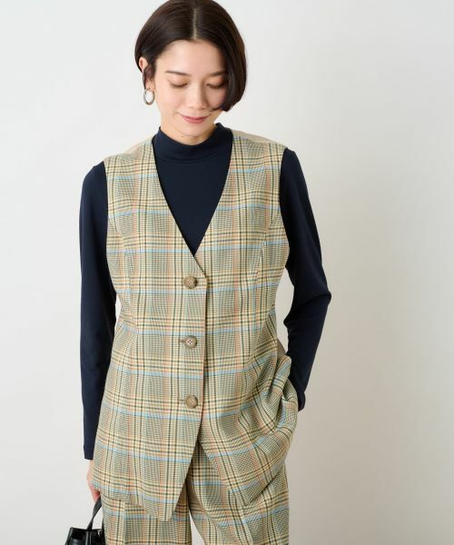 CARA O CRUZ / キャラ・オ・クルス テーラードジャケット | チェックと無地ののびのびMIXジレ【LINEA ESSE】 | 詳細18