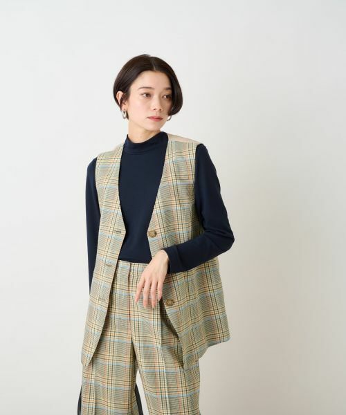 CARA O CRUZ / キャラ・オ・クルス テーラードジャケット | チェックと無地ののびのびMIXジレ【LINEA ESSE】 | 詳細20