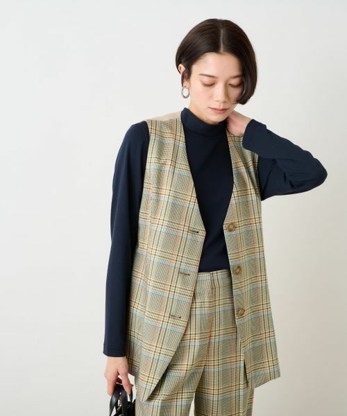 CARA O CRUZ / キャラ・オ・クルス テーラードジャケット | チェックと無地ののびのびMIXジレ【LINEA ESSE】 | 詳細21