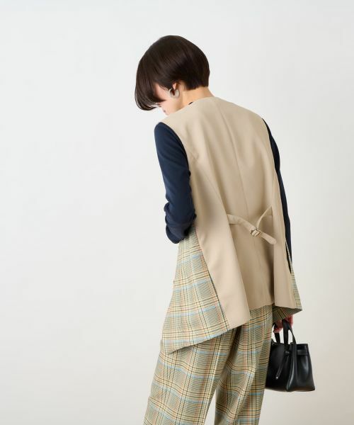 CARA O CRUZ / キャラ・オ・クルス テーラードジャケット | チェックと無地ののびのびMIXジレ【LINEA ESSE】 | 詳細27