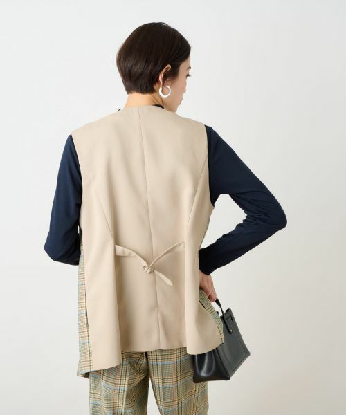 CARA O CRUZ / キャラ・オ・クルス テーラードジャケット | チェックと無地ののびのびMIXジレ【LINEA ESSE】 | 詳細28