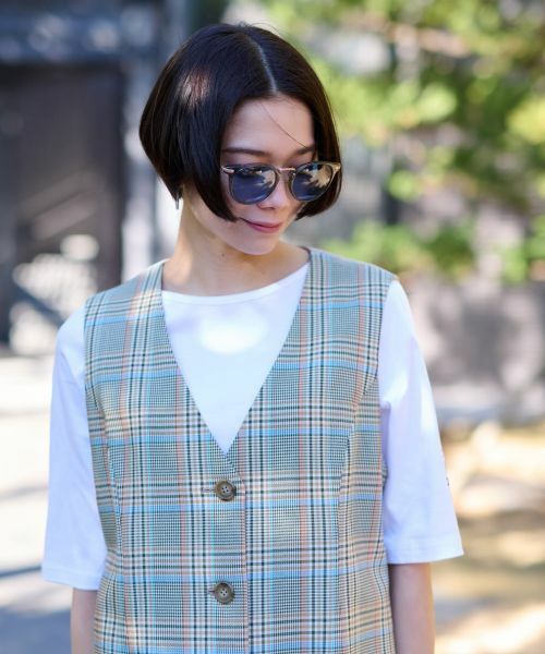 CARA O CRUZ / キャラ・オ・クルス テーラードジャケット | チェックと無地ののびのびMIXジレ【LINEA ESSE】 | 詳細29