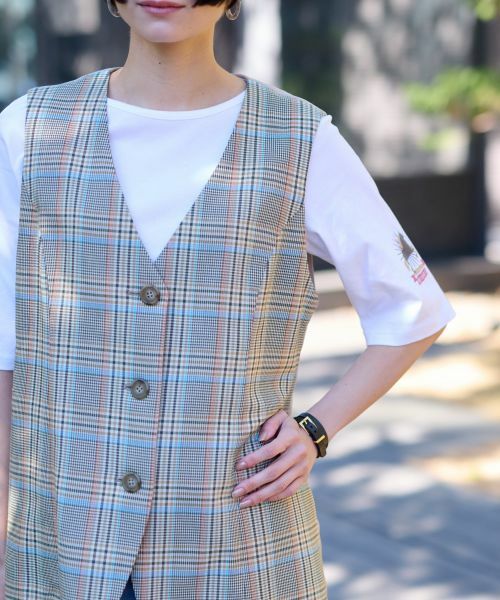CARA O CRUZ / キャラ・オ・クルス テーラードジャケット | チェックと無地ののびのびMIXジレ【LINEA ESSE】 | 詳細30