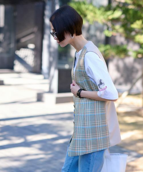 CARA O CRUZ / キャラ・オ・クルス テーラードジャケット | チェックと無地ののびのびMIXジレ【LINEA ESSE】 | 詳細4