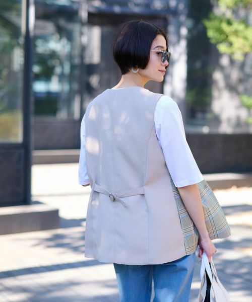 CARA O CRUZ / キャラ・オ・クルス テーラードジャケット | チェックと無地ののびのびMIXジレ【LINEA ESSE】 | 詳細6