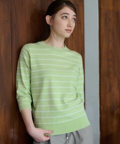 CARA O CRUZ / キャラ・オ・クルス ニット・セーター | 麻混 七分袖ボーダーニット