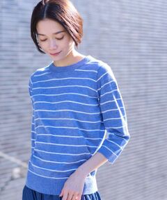 CARA O CRUZ / キャラ・オ・クルス ニット・セーター | 麻混 七分袖ボーダーニット