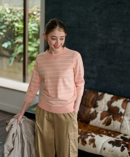 CARA O CRUZ / キャラ・オ・クルス ニット・セーター | 麻混 七分袖ボーダーニット | 詳細1