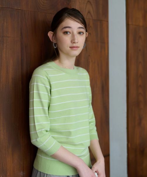 CARA O CRUZ / キャラ・オ・クルス ニット・セーター | 麻混 七分袖ボーダーニット | 詳細9