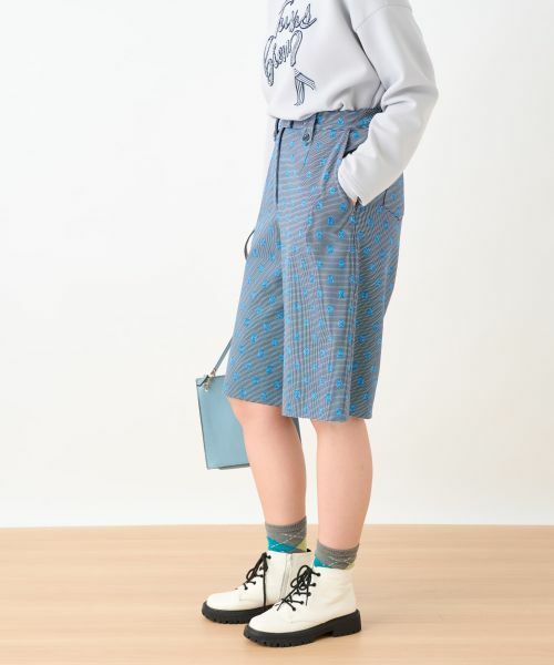 CARA O CRUZ / キャラ・オ・クルス ショート・ハーフ・半端丈パンツ | 洗える 後ろウエストゴム ジャカードハーフパンツ【産地ナブル】【セットアップ対応商品】 | 詳細1