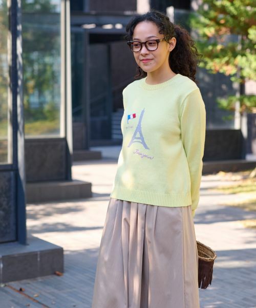 CARA O CRUZ/キャラ・オ・クルス 洗える エッフェル塔ニット レモンイエロー系 11(L)