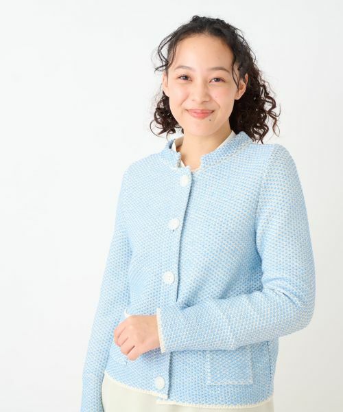 CARA O CRUZ/キャラ・オ・クルス ツイードライクなニットジャケット【お呼ばれ服】 スカイブルー 9(M) CARA O CRUZ/キャラ・オ・クルス ツイードライクなニットジャケット【お呼ばれ服】 スカイブルー 9(M)