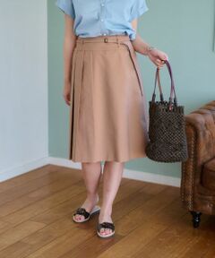 CARA O CRUZ / キャラ・オ・クルス ロング・マキシ丈スカート | 洗える ベルト付 後ろウエストゴム サイドプリーツスカート