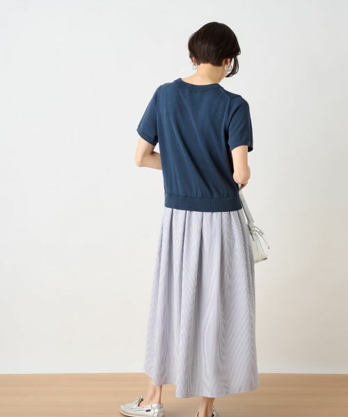 CARA O CRUZ / キャラ・オ・クルス ドレス | ニットとストライプのドッキングワンピース | 詳細3