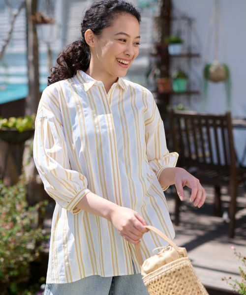 CARA O CRUZ / キャラ・オ・クルス シャツ・ブラウス | 洗える チュニック丈のストライプシャツ【SOMELOS】 | 詳細2