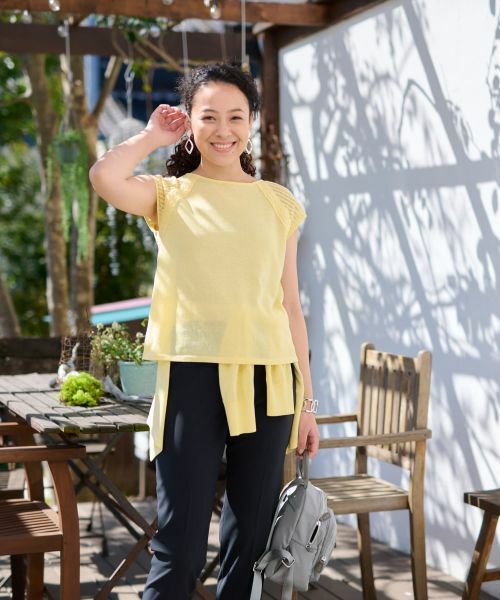 CARA O CRUZ / キャラ・オ・クルス ニット・セーター | 洗える 麻混切替えニット【セットアップ】 | 詳細1