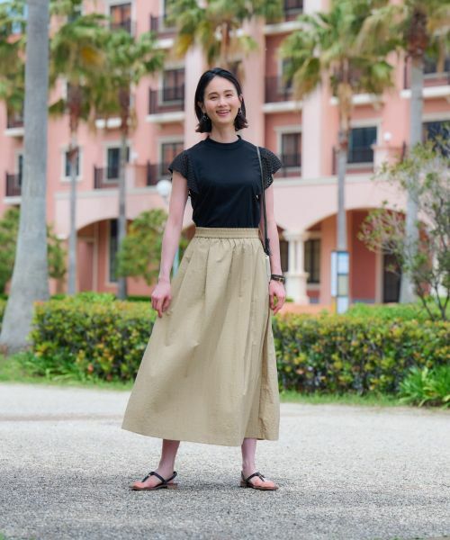 CARA O CRUZ / キャラ・オ・クルス ミニ・ひざ丈スカート | 【撥水 洗える】ウエストゴムロングスカート【セットアップ】 | 詳細8