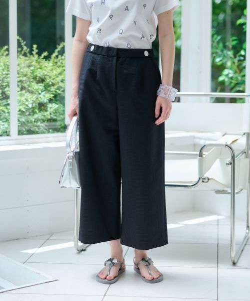 CARA O CRUZ / キャラ・オ・クルス その他パンツ | 洗える マリン後ろウエストゴム ワイドクロップドパンツ(サッカー素材)【セットアップ】(ネイビー)