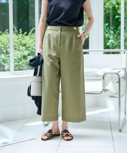 CARA O CRUZ / キャラ・オ・クルス その他パンツ | 洗える マリン後ろウエストゴム ワイドクロップドパンツ(サッカー素材)【セットアップ】(カーキ系)