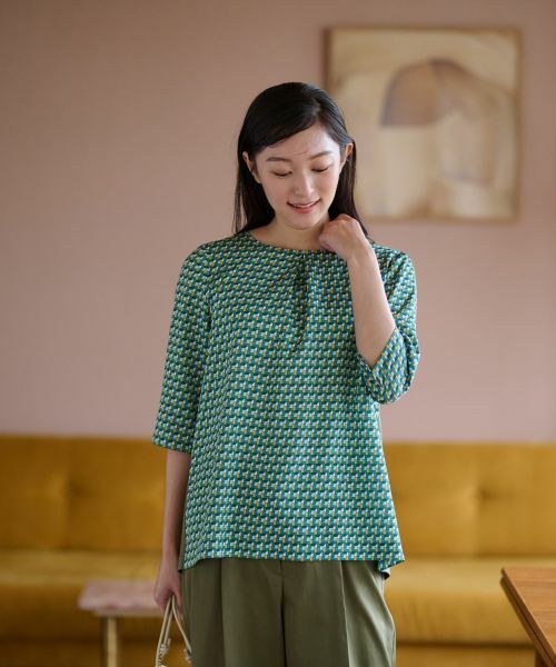 CARA O CRUZ / キャラ・オ・クルス カットソー | 洗える ジオメトリックプリントMIX切替プルオーバー【セットアップ】 | 詳細1