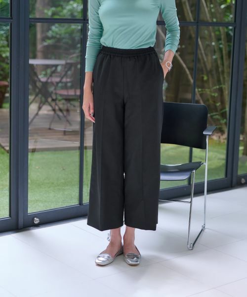 CARA O CRUZ / キャラ・オ・クルス その他パンツ | 洗える ウエストゴムワイドパンツ(ブラック)