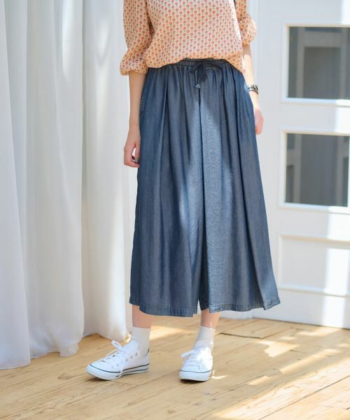 CARA O CRUZ / キャラ・オ・クルス その他パンツ | 洗える スカート見えウエストゴムワイドパンツ(ブルー系)