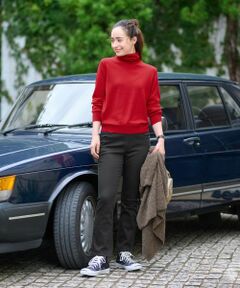 CARA O CRUZ / キャラ・オ・クルス デニムパンツ | 洗えるウエストリブブラックフレアパンツ