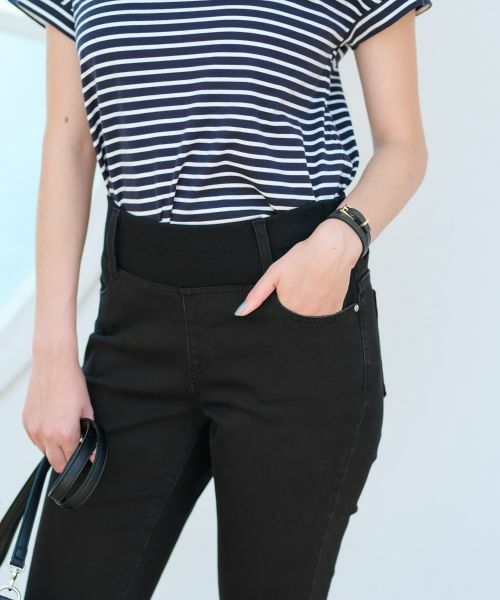 CARA O CRUZ / キャラ・オ・クルス デニムパンツ | 洗えるウエストリブブラックフレアパンツ | 詳細26