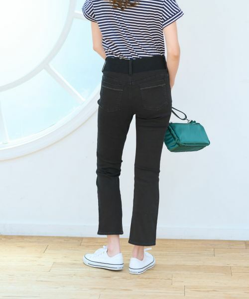 CARA O CRUZ / キャラ・オ・クルス デニムパンツ | 洗えるウエストリブブラックフレアパンツ | 詳細7