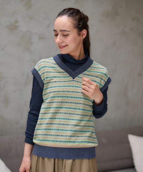 CARA O CRUZ / キャラ・オ・クルス テーラードジャケット | 洗える 前ジャカードニットベスト | 詳細1