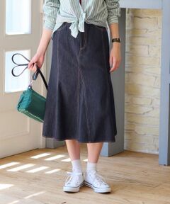 CARA O CRUZ / キャラ・オ・クルス ミニ・ひざ丈スカート | 洗える デニム風フレアスカート