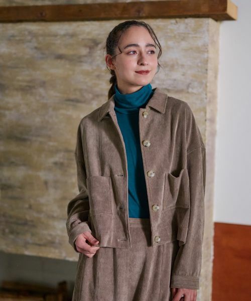 CARA O CRUZ/キャラ・オ・クルス 洗える コーデュロイジャケット【ピンクリボン】【セットアップ】 ブラウン 11(L) CARA O CRUZ/キャラ・オ・クルス 洗える コーデュロイジャケット【ピンクリボン】【セットアップ】 ブラウン 11(L)