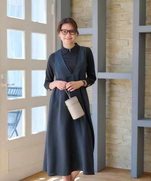 CARA O CRUZ / キャラ・オ・クルス ロング・マキシ丈ワンピース | 洗える ストライプジャンパースカート | 詳細1