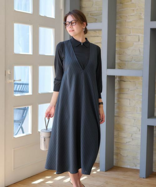 CARA O CRUZ / キャラ・オ・クルス ロング・マキシ丈ワンピース | 洗える ストライプジャンパースカート | 詳細4