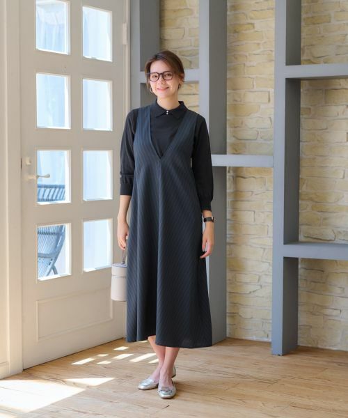 CARA O CRUZ / キャラ・オ・クルス ロング・マキシ丈ワンピース | 洗える ストライプジャンパースカート | 詳細5