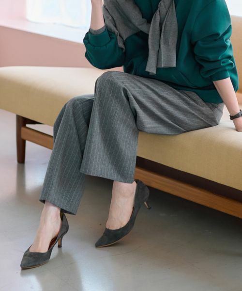 CARA O CRUZ / キャラ・オ・クルス その他パンツ | 洗える 後ろウエストゴムストライプパンツ(アッシュグレー)