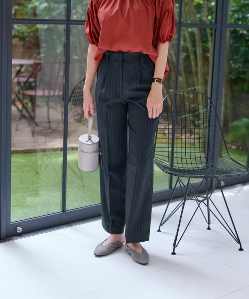 CARA O CRUZ / キャラ・オ・クルス その他パンツ | 洗える 後ろウエストゴムストライプパンツ(ネイビー)