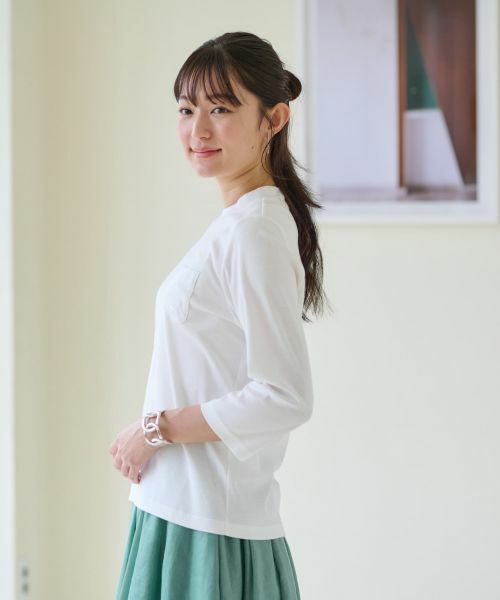 CARA O CRUZ / キャラ・オ・クルス Tシャツ | 【汗じみ防止 洗える】刺繍＆スパンコールの胸ポケットＴシャツ【CoC by CARA O CRUZ】 | 詳細10