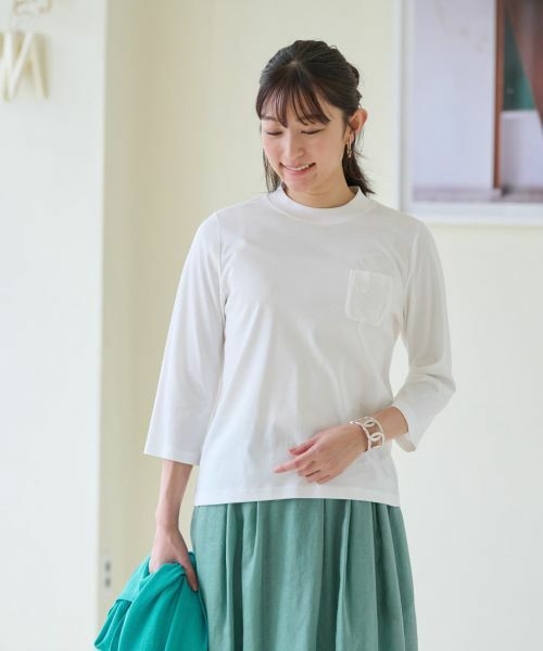 CARA O CRUZ / キャラ・オ・クルス Tシャツ | 【汗じみ防止 洗える】刺繍＆スパンコールの胸ポケットＴシャツ【CoC by CARA O CRUZ】 | 詳細7