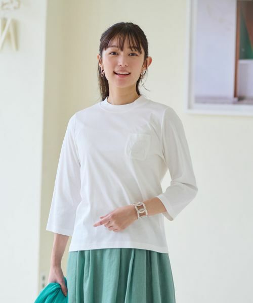 CARA O CRUZ / キャラ・オ・クルス Tシャツ | 【汗じみ防止 洗える】刺繍＆スパンコールの胸ポケットＴシャツ【CoC by CARA O CRUZ】 | 詳細8